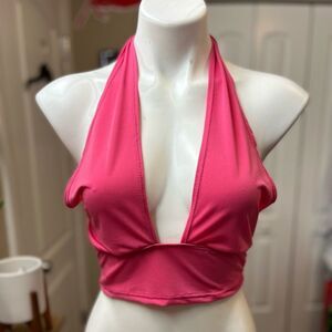Ragdoll Pink Deep V-Neck Halter Crop Top Women’s Medium